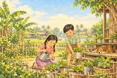 ข้าวหอมกับภูผาในสวนเล็กของเรา