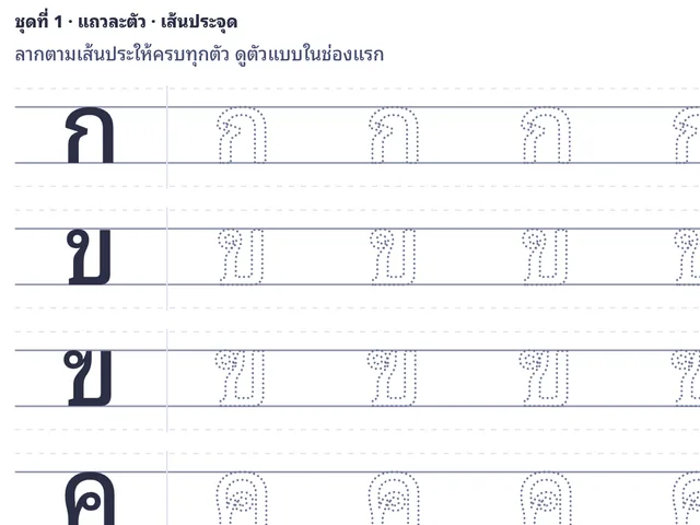 ลากเส้นตัวอักษร ก–ฮ