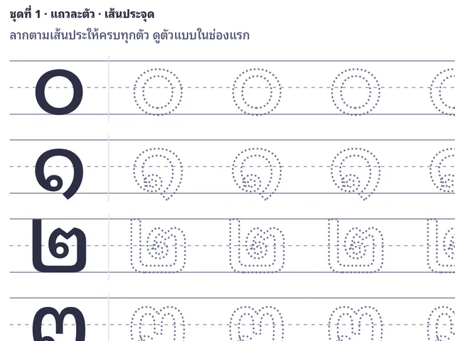 ลากเส้นเลขไทย ๐–๙