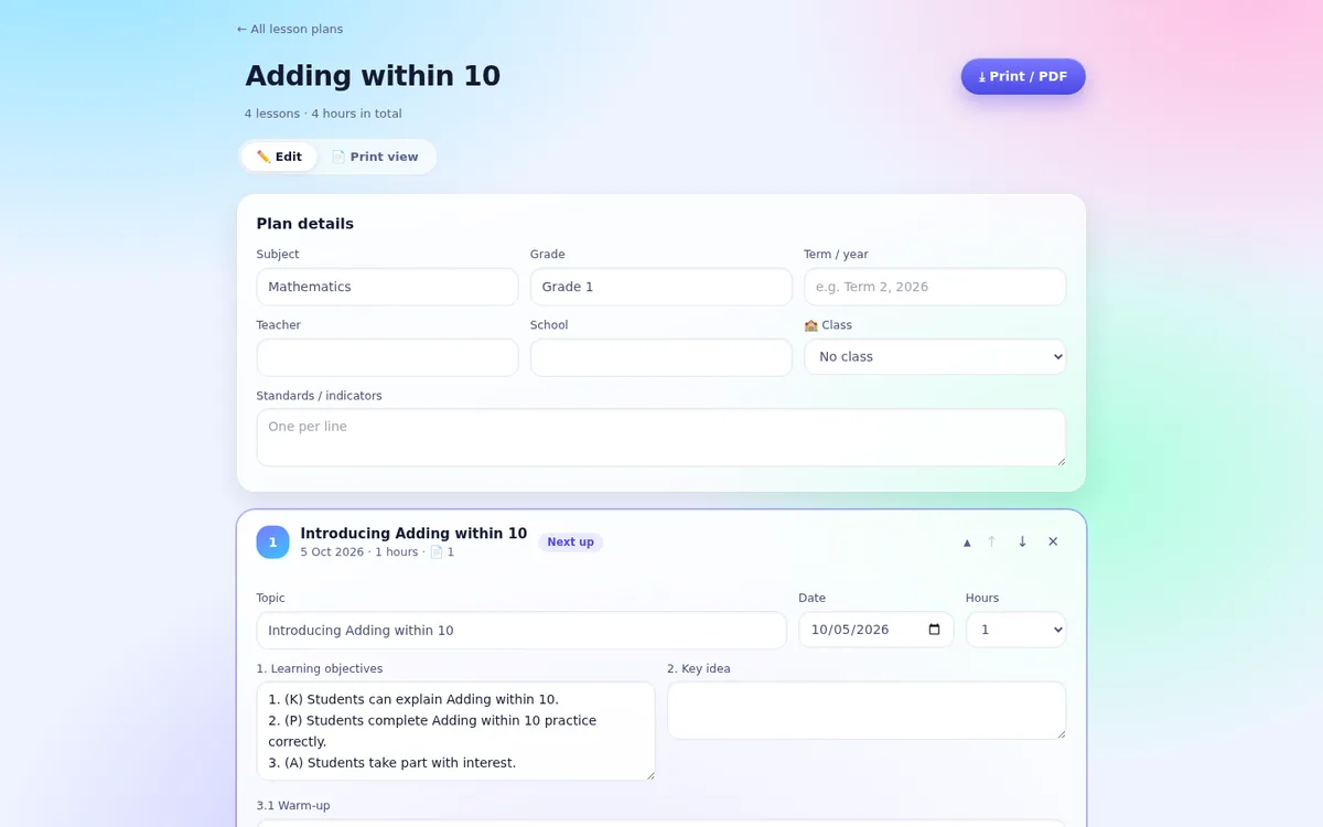 Lesson plans with an AI draft
