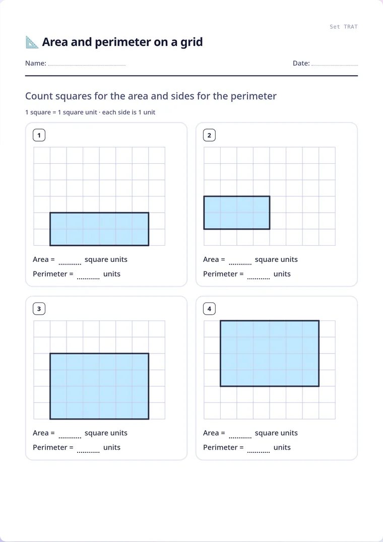 A real sheet: Area and perimeter on a grid