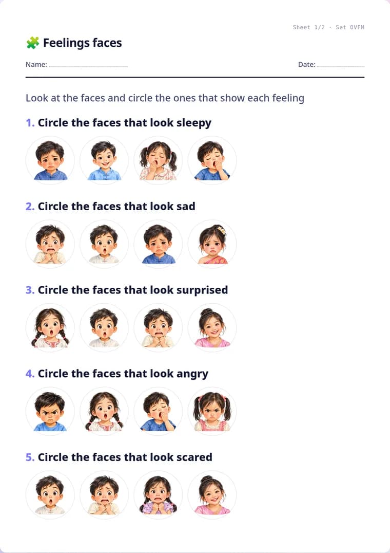 A real sheet: Feelings faces