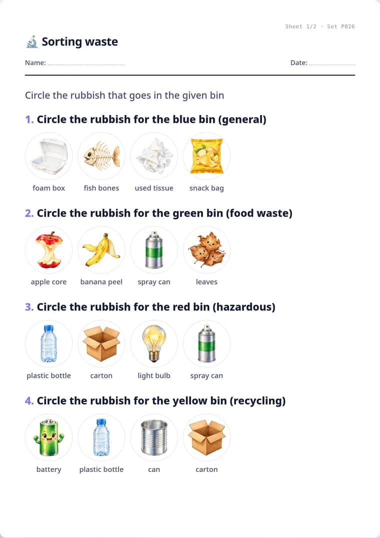 A real sheet: Sorting waste