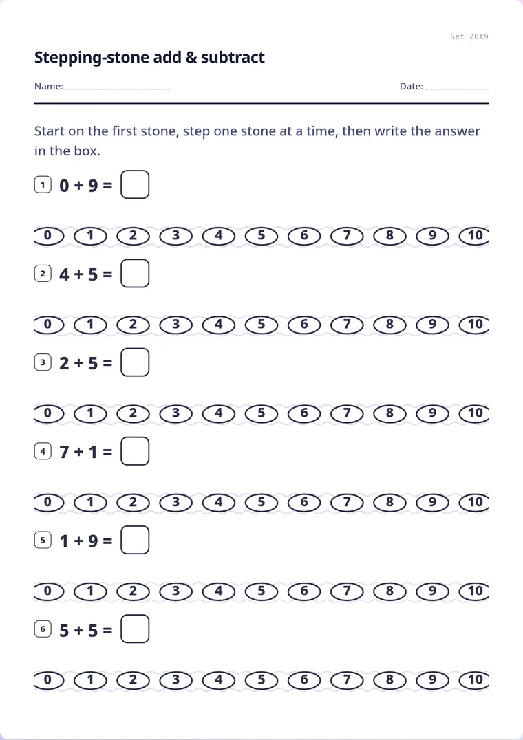 A real sheet: Stepping-stone add & subtract
