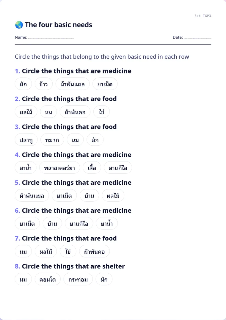 A real sheet: The four basic needs