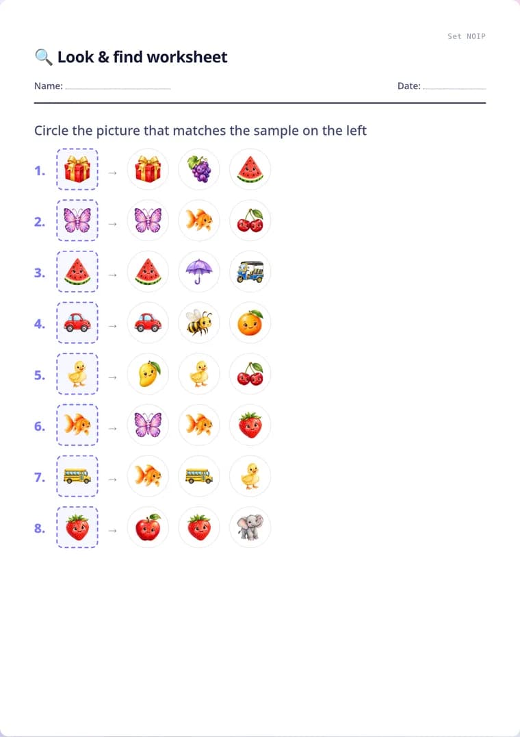 A real sheet: Look & find (match/odd)