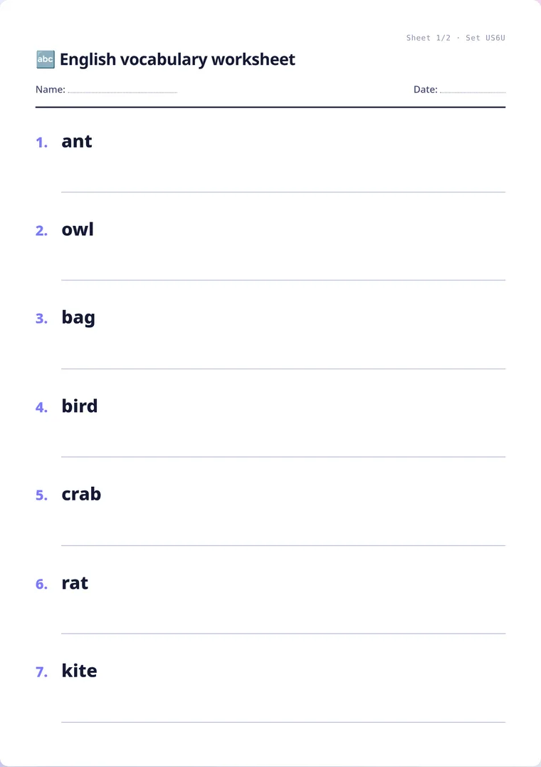 A real sheet: Vocabulary