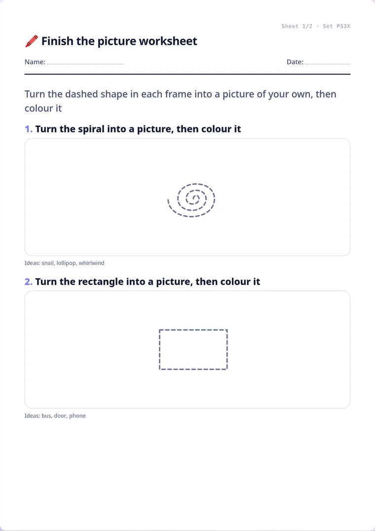A real sheet: Finish the picture
